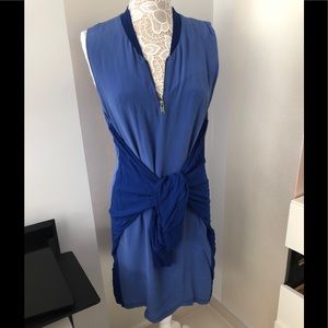 Silent - Damir Doma: Blue Ribbed Collar Dress